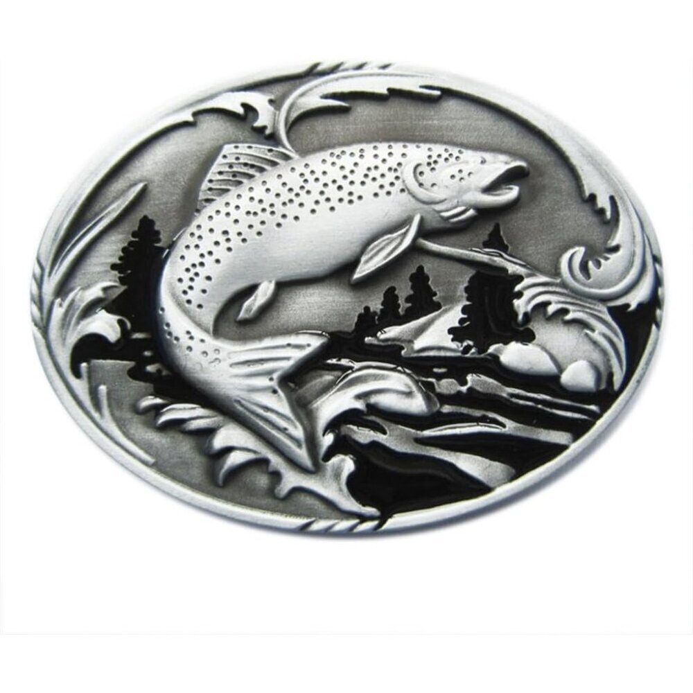 🆕Men Silver/black New Vintage Wildlife Fisherman Imported Metal Belt Buckle